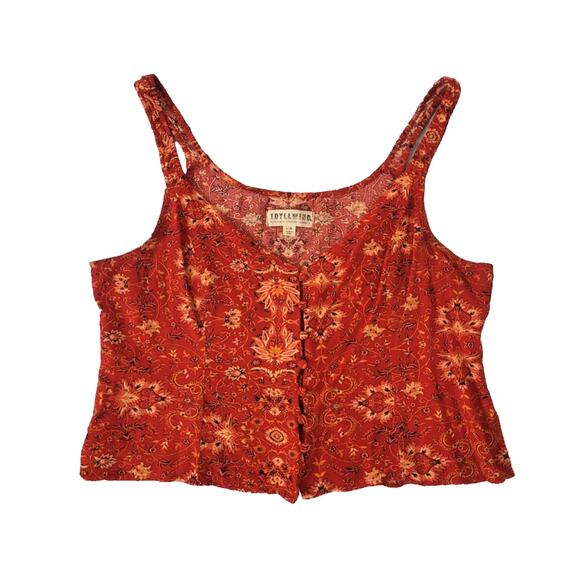 IDYLLWIND Paisley Print Button Up Cropped Tank Top Size L Red Western Boho Y2k - Picture 1 of 8